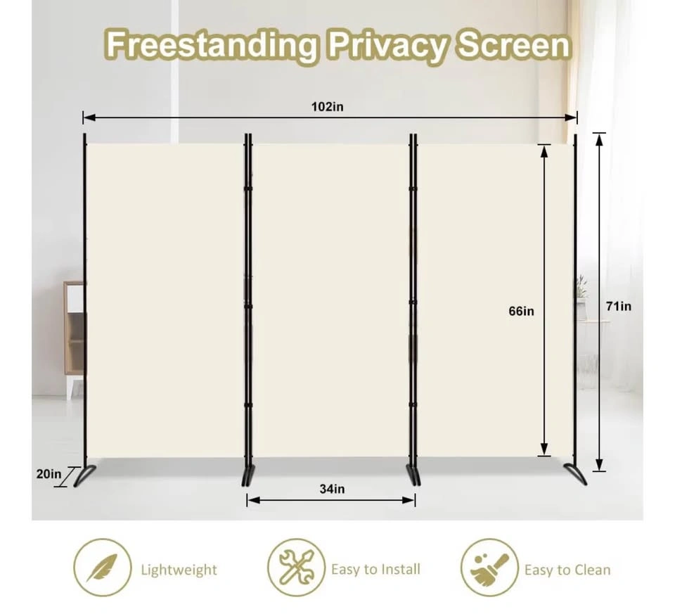 6FT Tall 3-Panel Room Divider / Privacy Screen (Beige) - photo 2