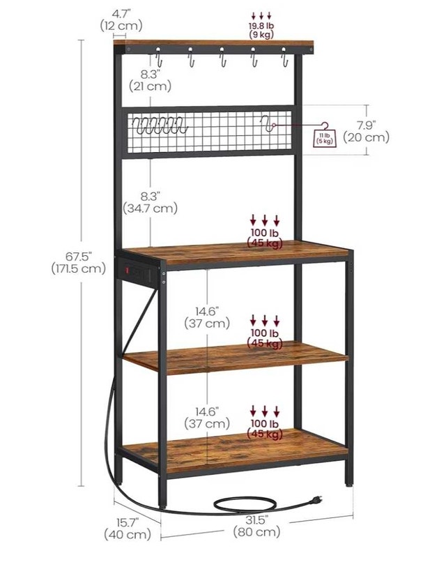 VASAGLE BAKERS RACK W/CHARGING STATIONS - photo 3