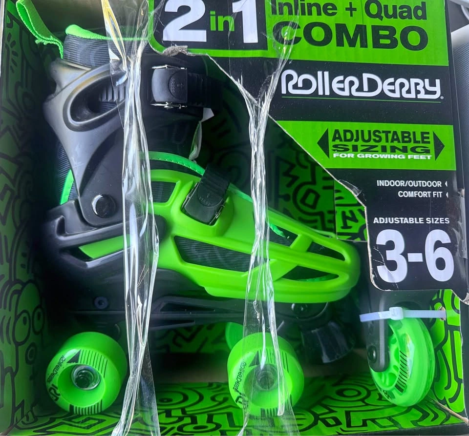 Roller Derby adjustable sizing 2 in 1 Inline & Quad Combo skates