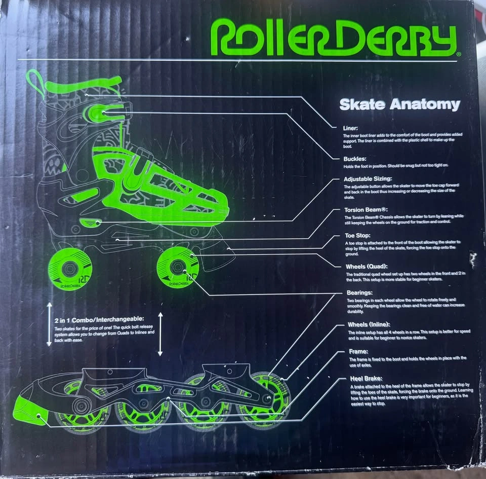 Roller Derby adjustable sizing 2 in 1 Inline & Quad Combo skates - photo 5