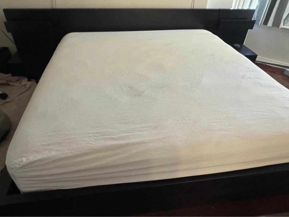 king size bed with attached end tables
