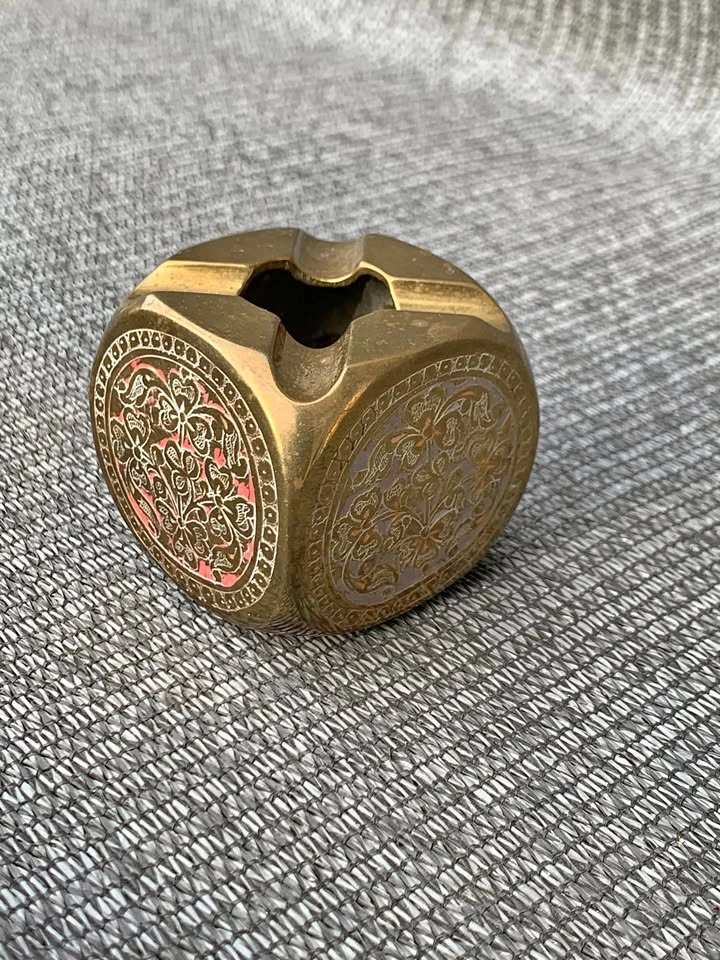 Vintage Mid-Century Cube Brass Ashtray