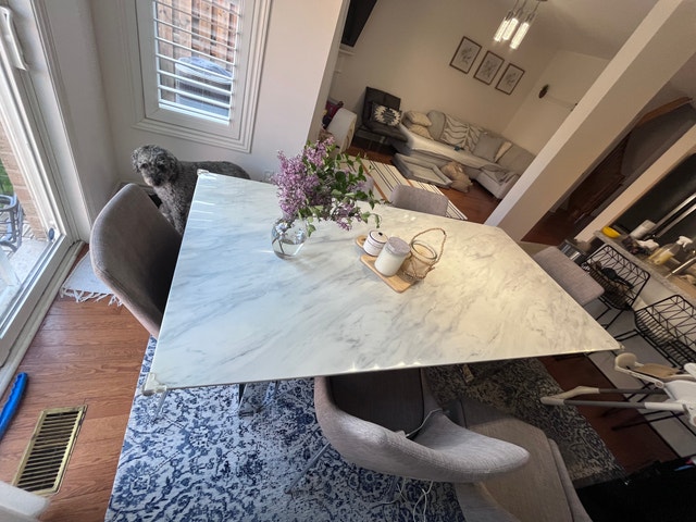 6-Person Dining Table with 6 Chairs — Marble Top, Metal Legs - photo 2