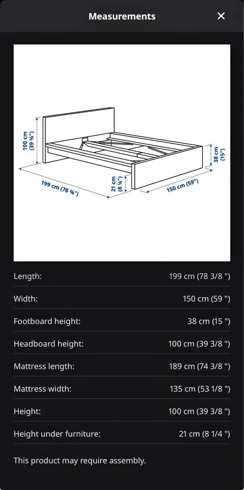 IKEA Malm full/ double bed frame with slats