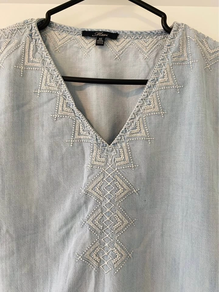 Cotton XS Embroidered Chambray Top - photo 2