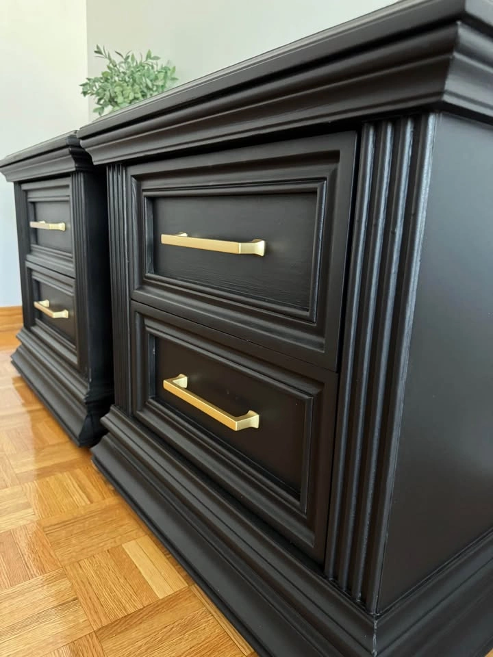 Refinished Modern Black Nightstands | Solid Wood Drawers | Pair - photo 3