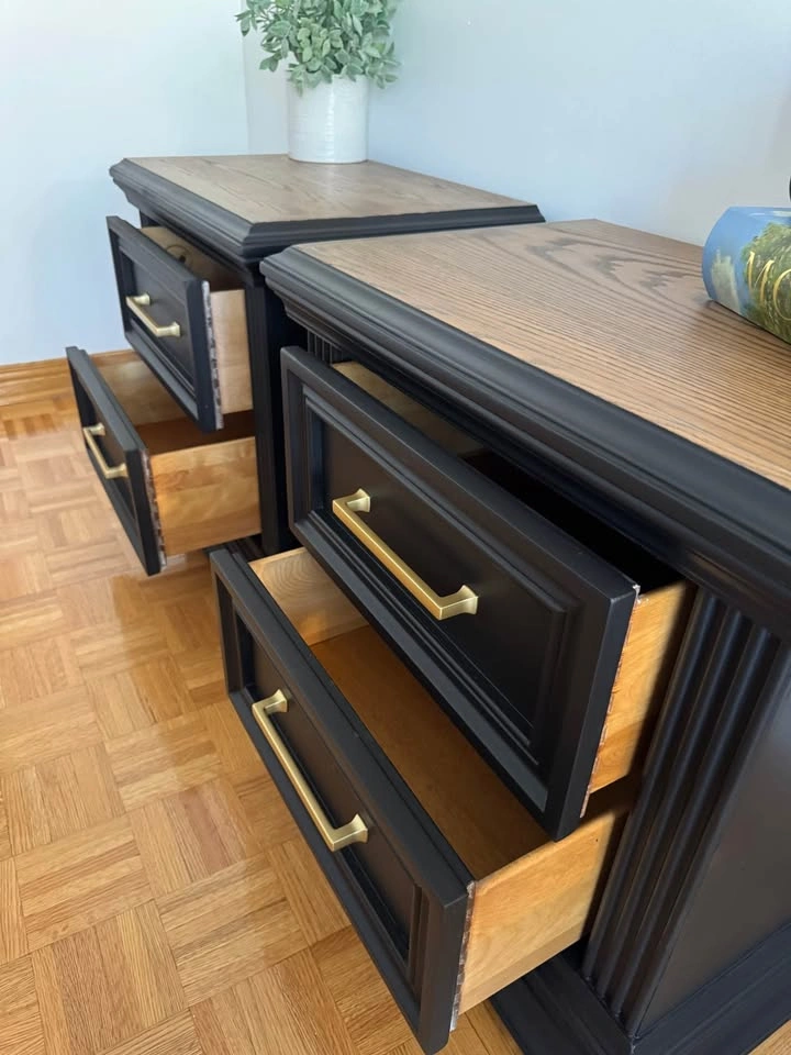 Refinished Modern Black Nightstands | Solid Wood Drawers | Pair - photo 5