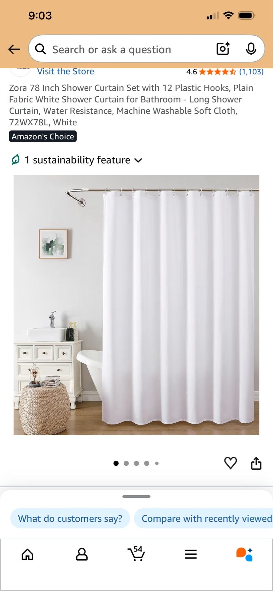 78” white shower curtain set and clear lining set with plastic h