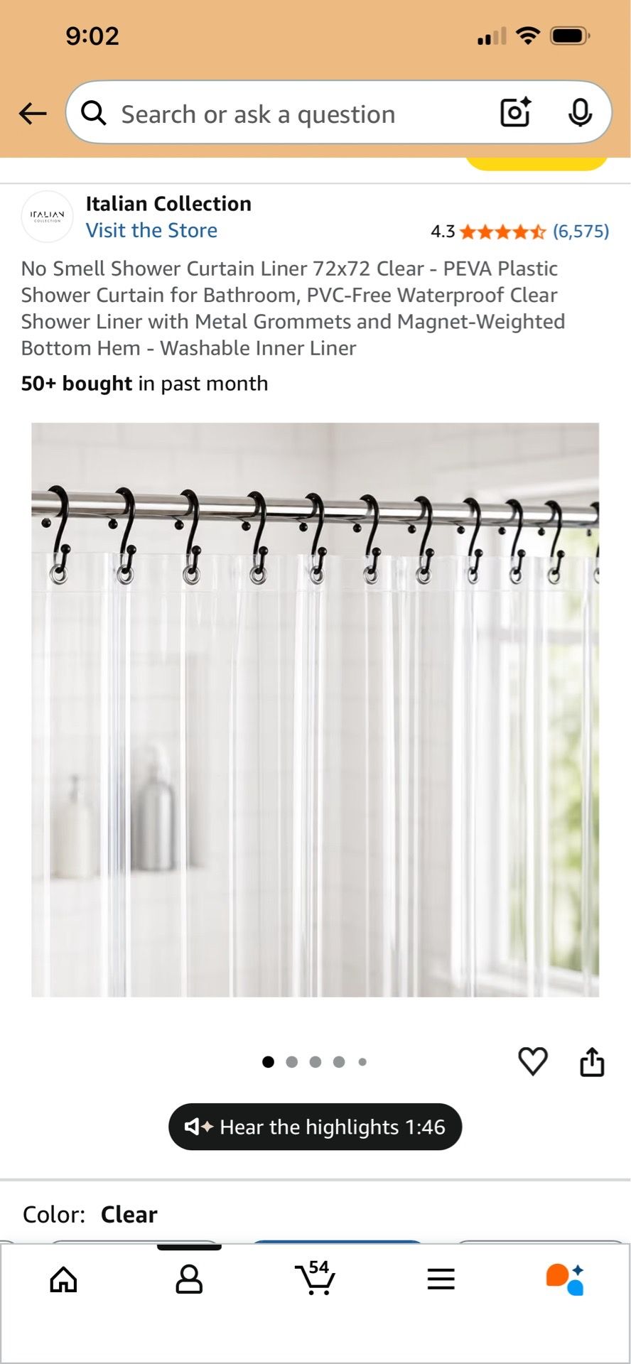 78” white shower curtain set and clear lining set with plastic h - photo 3
