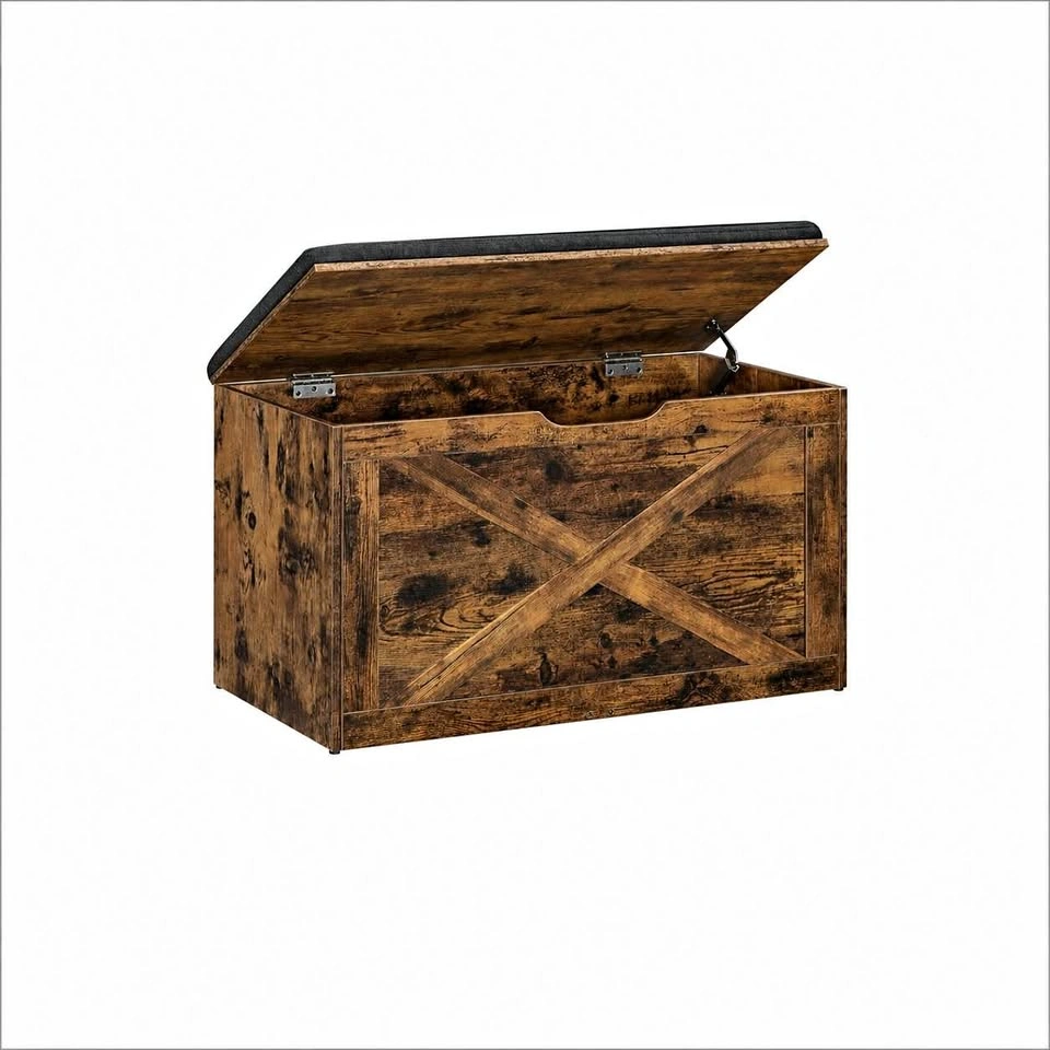 Rustic Storage Bench with Padded Seat