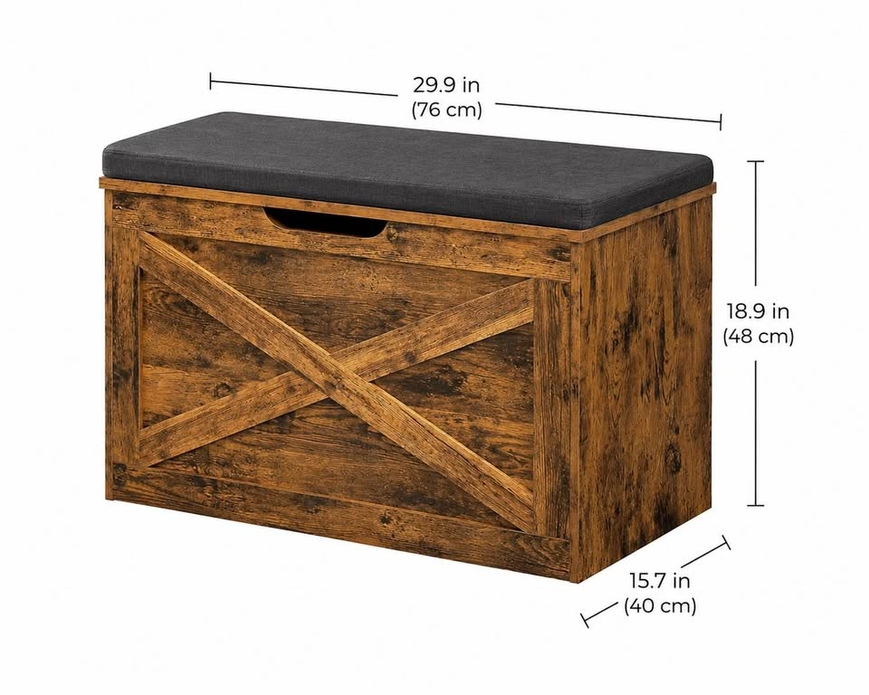 Rustic Storage Bench with Padded Seat - photo 2