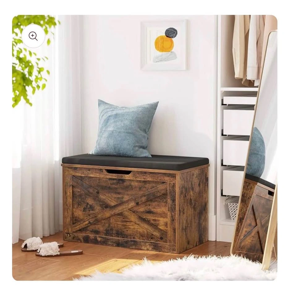 Rustic Storage Bench with Padded Seat - photo 3