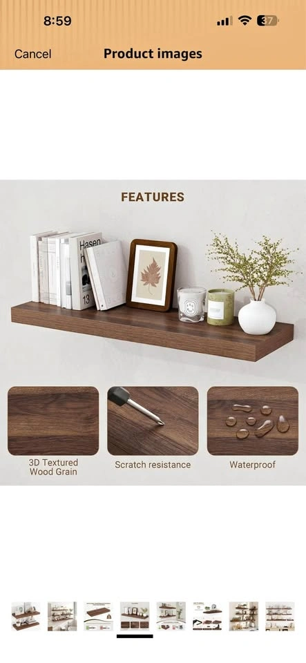 24” Floating wall shelf in walnut finish (KING & BATHURST)