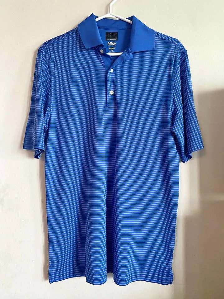 Greg Norman ML75 MICROLX PLAYDRY Blue Striped Polo Shirt S/P