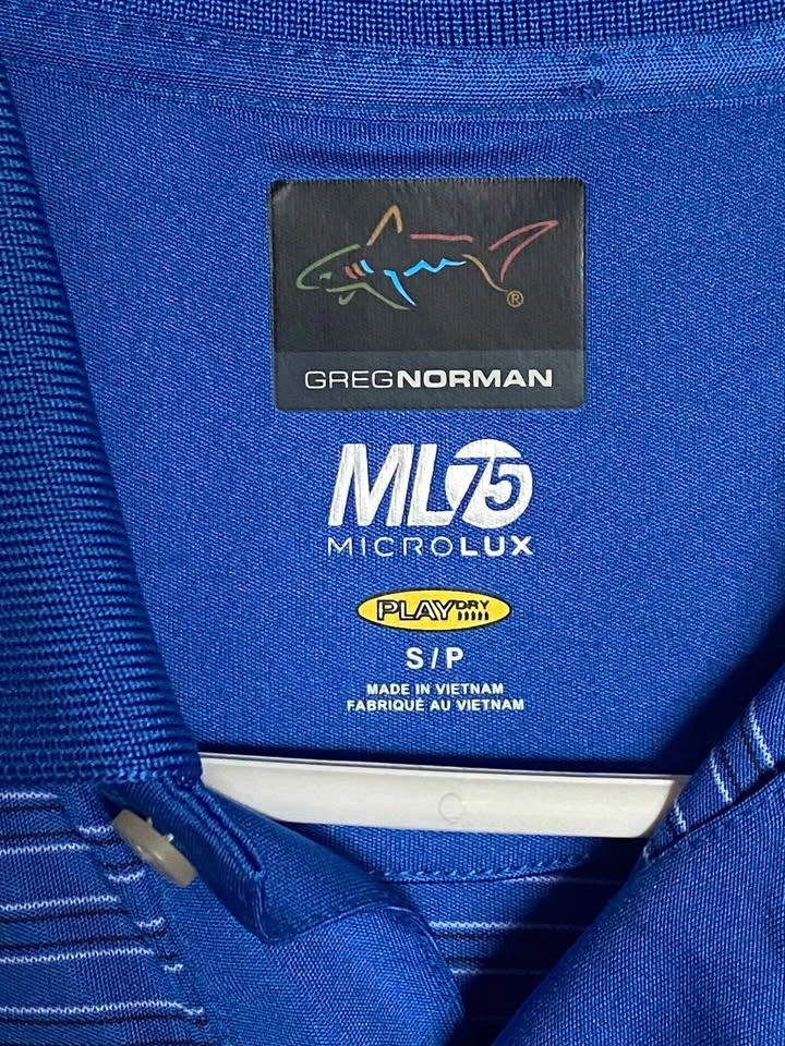 Greg Norman ML75 MICROLX PLAYDRY Blue Striped Polo Shirt S/P - photo 2
