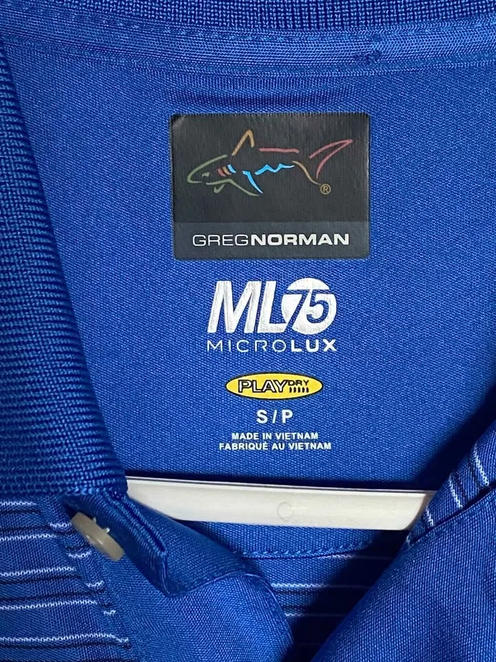 Greg Norman ML75 MICROLX PLAYDRY Blue Striped Polo Shirt S/P - photo 2