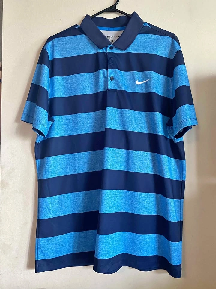 Nike Golf Dri-Fit Blue Navy Striped Polo Shirt L