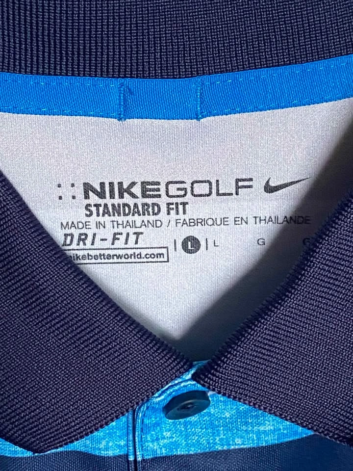 Nike Golf Dri-Fit Blue Navy Striped Polo Shirt L - photo 2