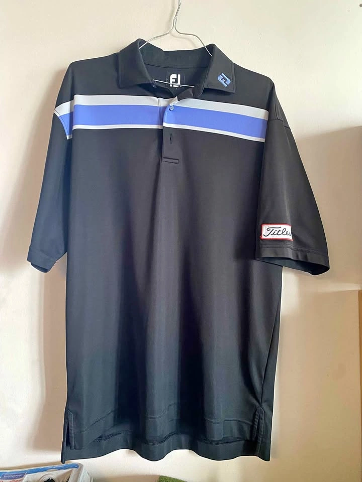 FootJoy Black Blue Grey Stripe Polo Shirt Large