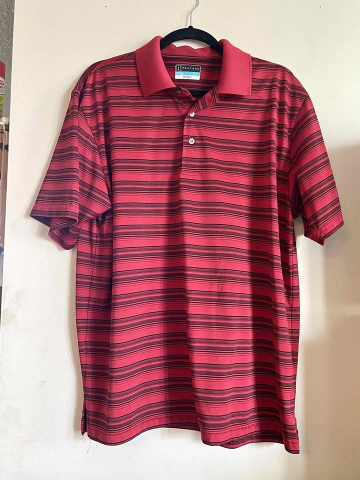 PGA TOUR Airflux Polo Shirt Red Black Stripe Large