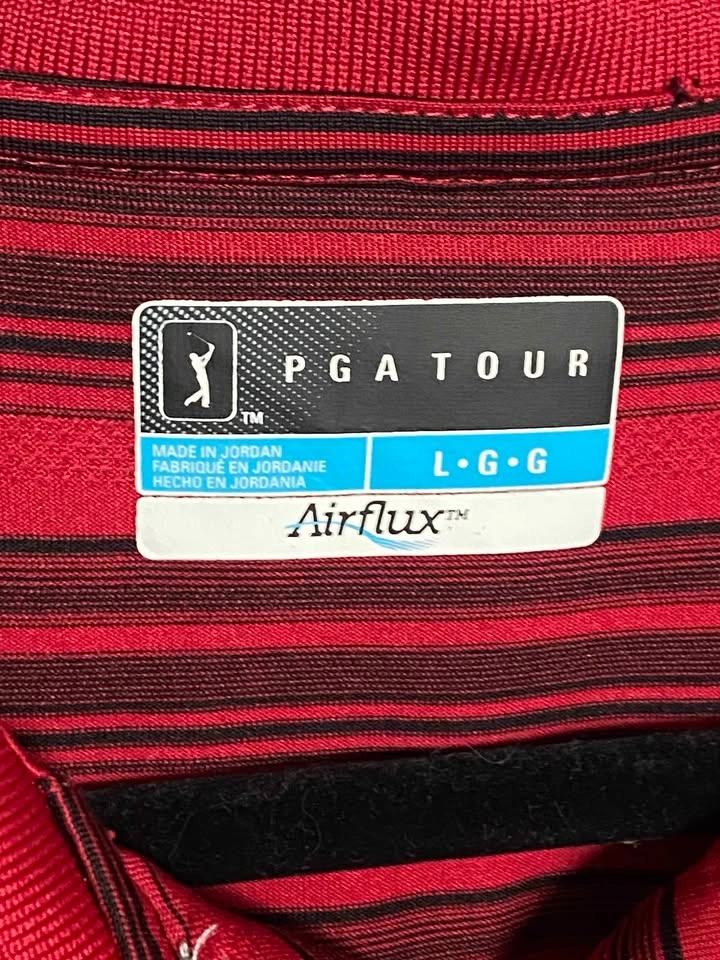 PGA TOUR Airflux Polo Shirt Red Black Stripe Large - photo 2
