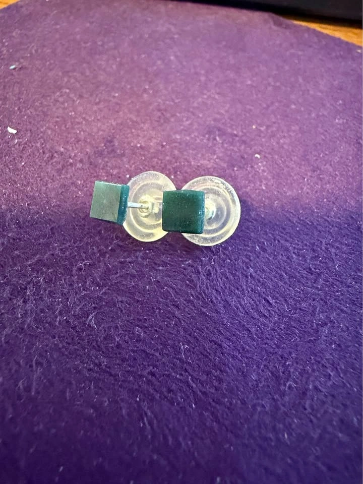 Green Natural Jade Square Stud Earrings