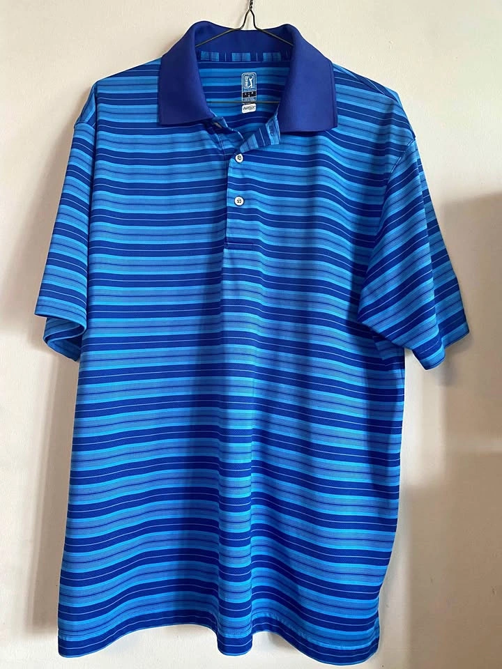 PGA TOUR Airflux Men's Blue Striped Polo Shirt Large