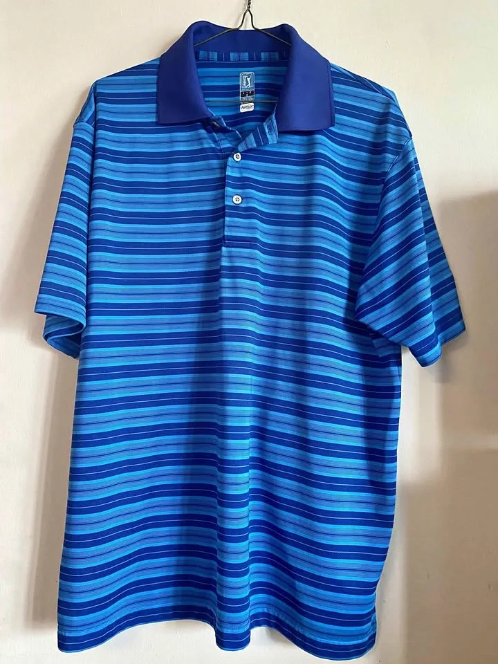 PGA TOUR Airflux Men's Blue Striped Polo Shirt Large