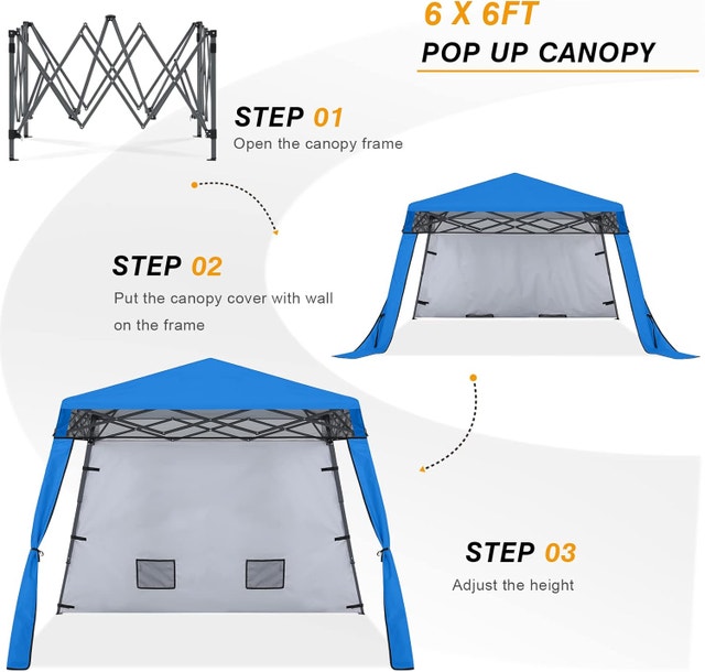 NEW Compact Lightweight Backpack Canopy Beach Tent 8x8/6x6 Blue - photo 4