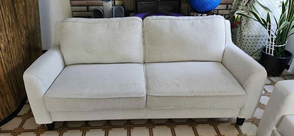 Cream Textured Fabric Loveseat