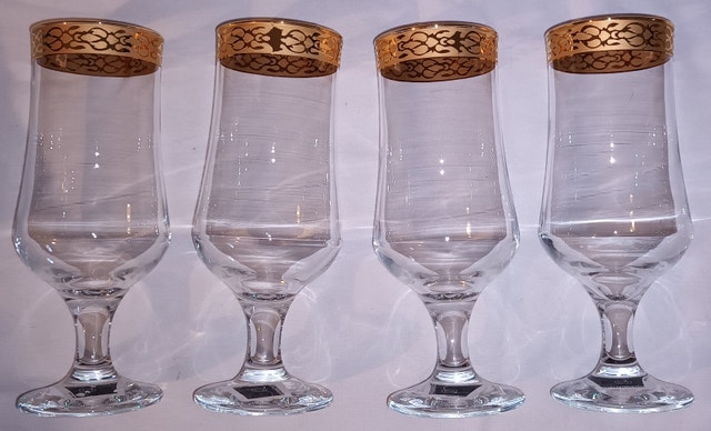 4 Circleware Crystal Footed Ice Tea Glasses - Textured Band Gold