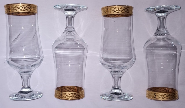 4 Circleware Crystal Footed Ice Tea Glasses - Textured Band Gold - photo 3