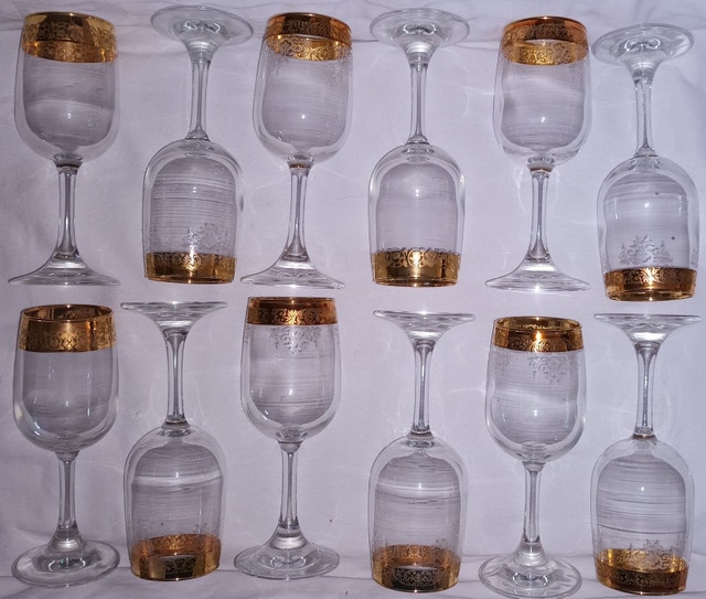 12 x CELLINI Italy Hand Blown Crystal Wine Glasses 24 KT Gold - photo 2