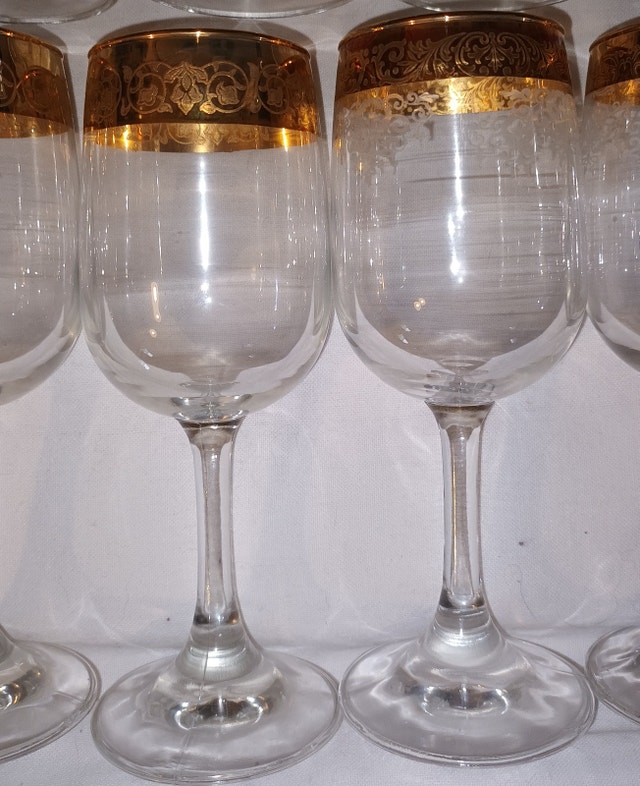 12 x CELLINI Italy Hand Blown Crystal Wine Glasses 24 KT Gold - photo 3