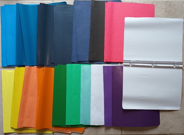 NEW Paper DUO-TANG Report Covers, Folders with 3 Metal Prongs