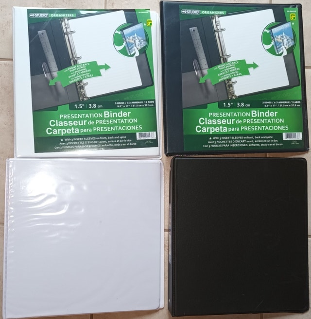 4 NEW 3 Ring Black & White Binders - 3 x 1.5" & 1 x 2"