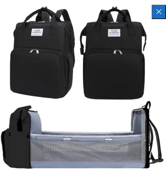 NEW 3 in 1 Black Travel Bassinet Foldable Baby Bed Diaper Bag