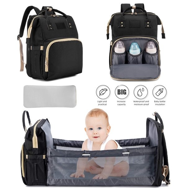 NEW 3 in 1 Black Travel Bassinet Foldable Baby Bed Diaper Bag - photo 2