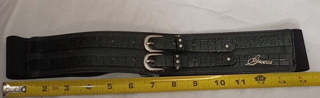 M/L Women's Black Guess Dual Buckle Waist Stretch Snap Belt