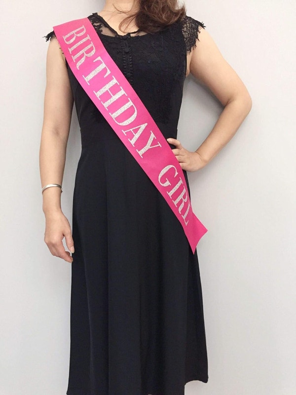 NEW "Birthday Girl" Sash, Pink Satin w Silver Glitter Lettering - photo 2