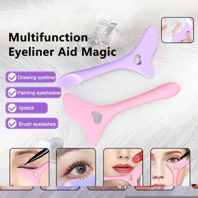 NEW 2 Pcs Pink Silicone Multifunctional Eyeliner Aid Stencils - photo 2