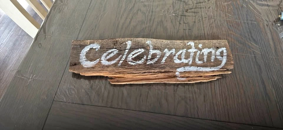 Rustic Wood Wedding Sign – "Celebrating"