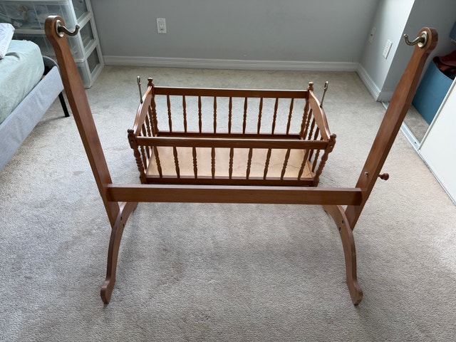 Vintage Wooden Baby Cradle / Rocking Bassinet – Solid Wood