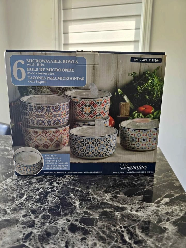 Signature Housewares 6-Piece Microwavable Bowl Set with Lids