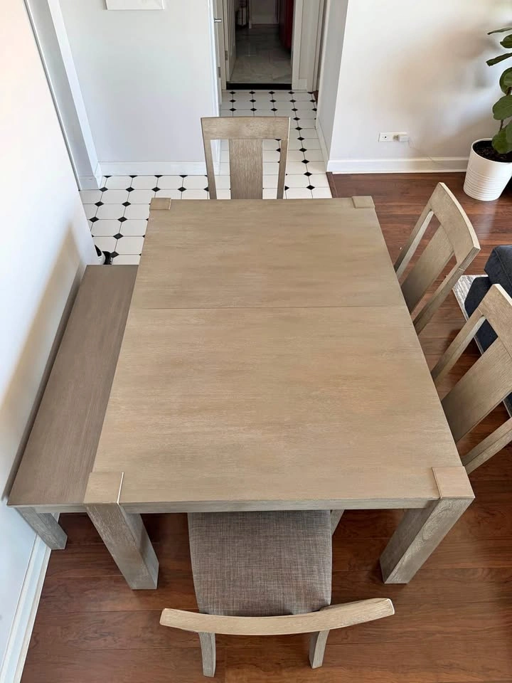 Light Wood Dining Set – Table + 4 Chairs + Bench