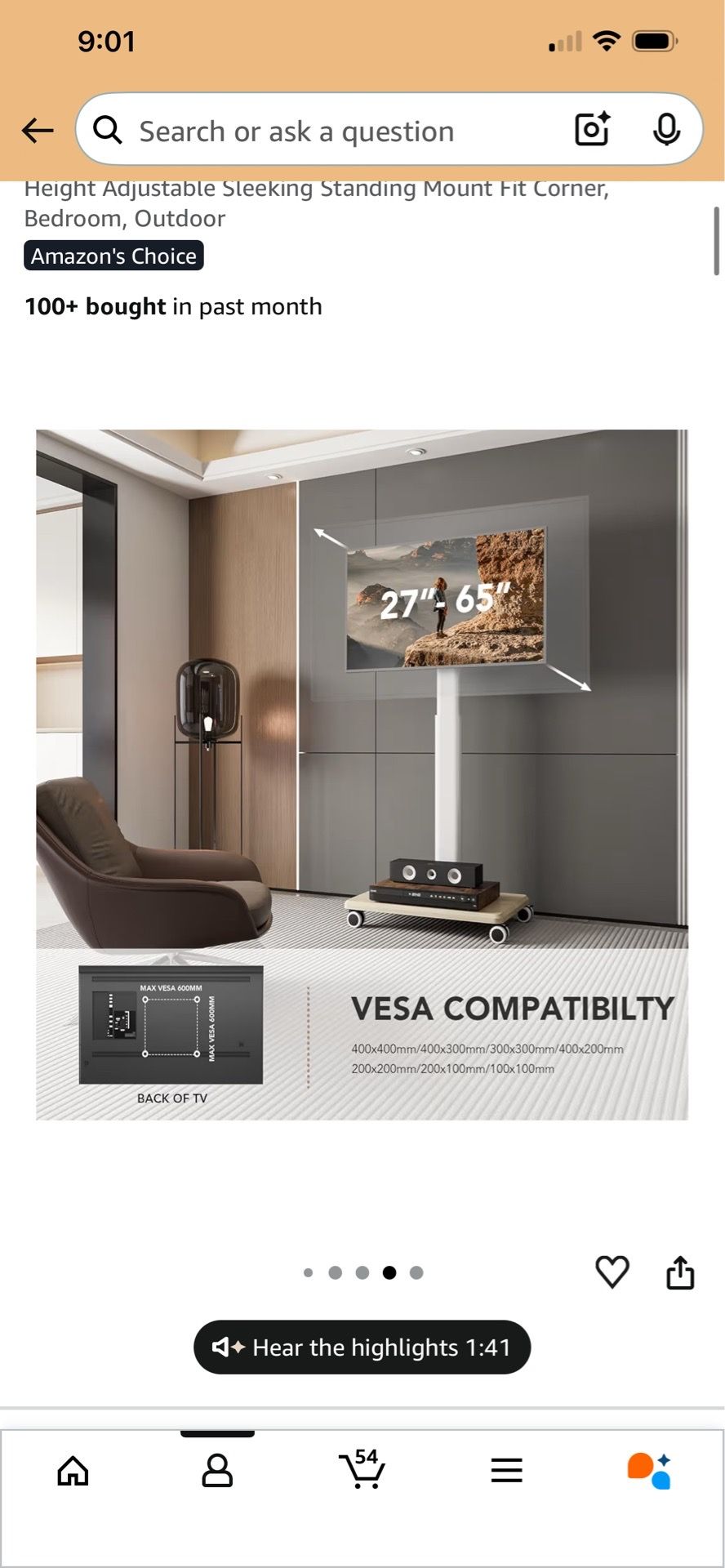Mobile TV Stand for 27 to 65 in TVs - photo 5