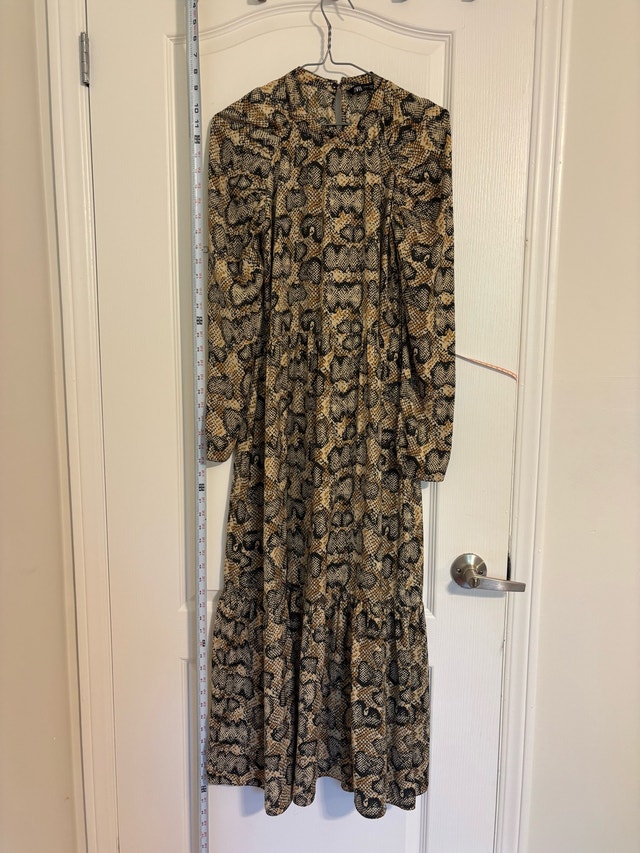 Zara Maxi Dress Size XS Leopard Print Drop Waist Animal Satin