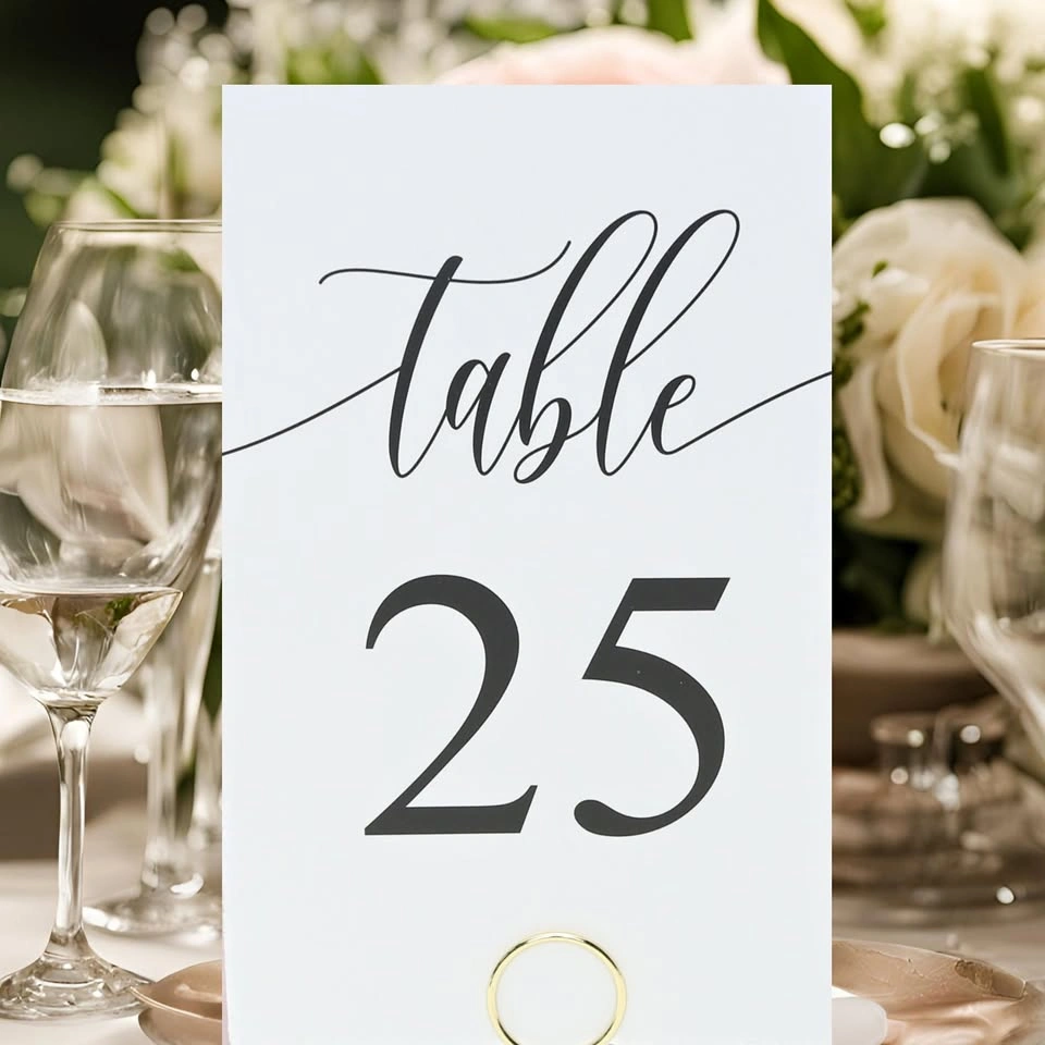 Wedding Table Number 25 Card with Gold Holder