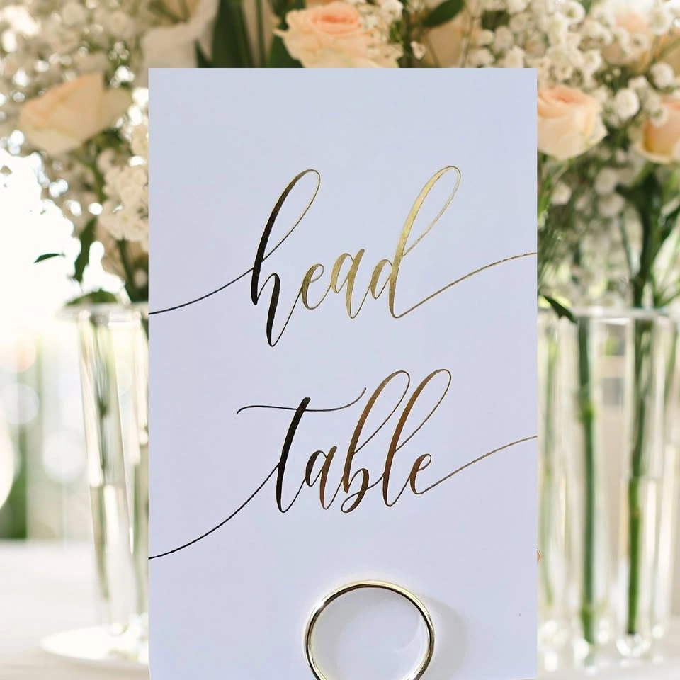 Gold Foil Script Table Numbers & Head Table Sign - photo 3