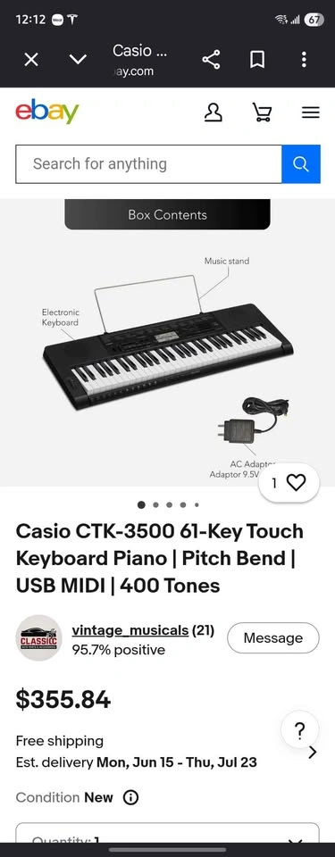 Casio CTK-3500 61-Key Touch Keyboard Piano with Stand - photo 5